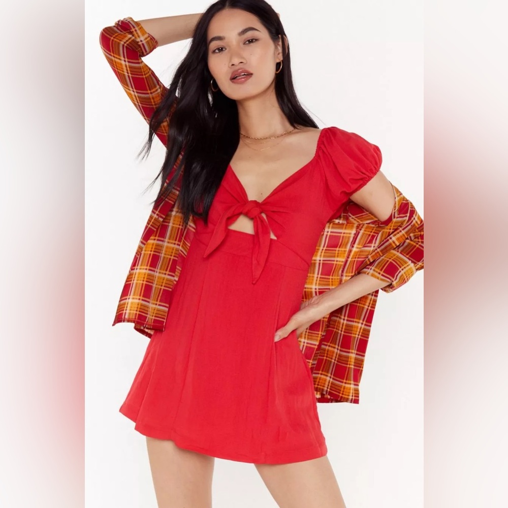 NWOT Nasty Gal red linen mini dress